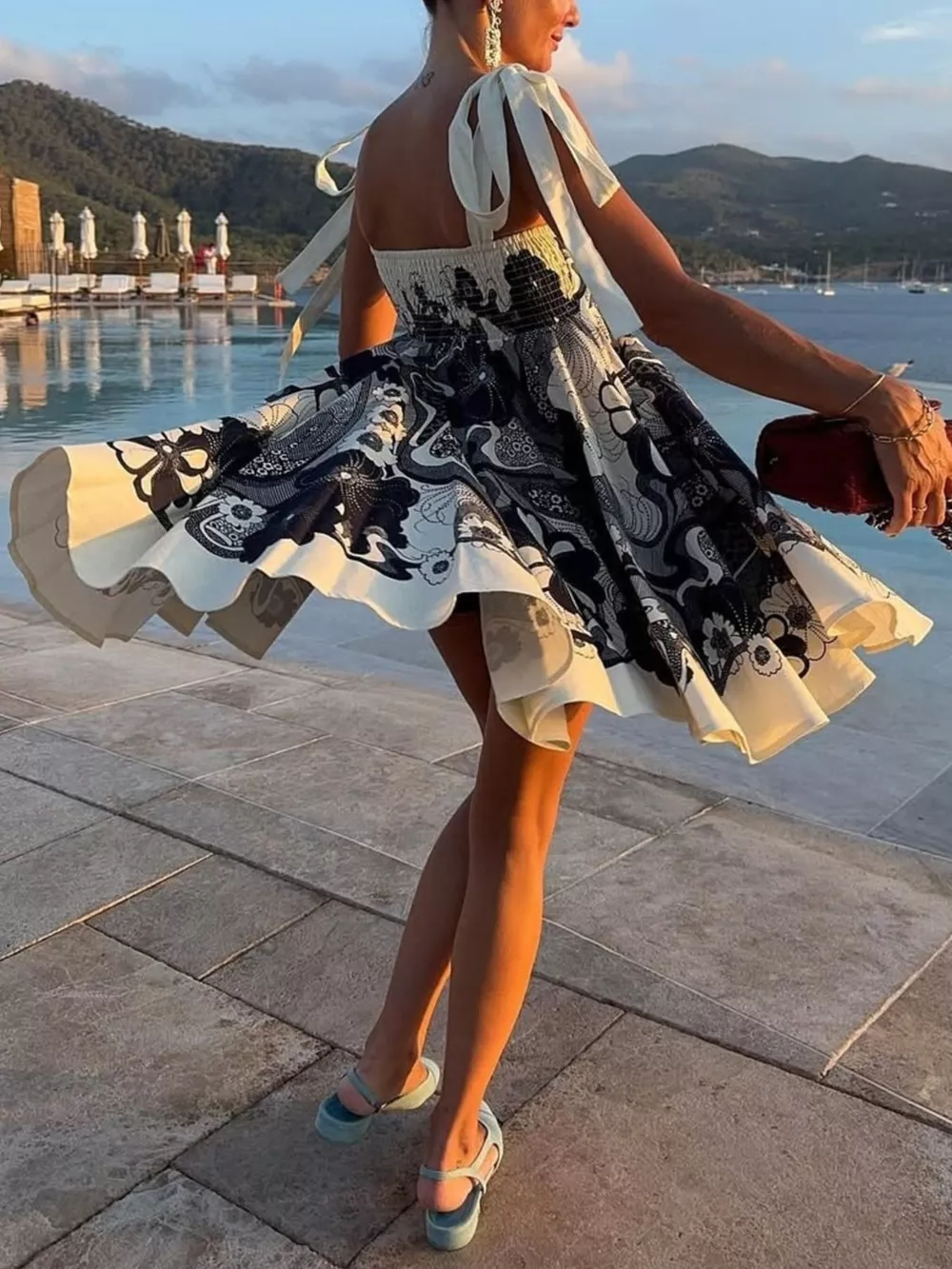 Printed Tie Shoulder Mini Dress, image 10