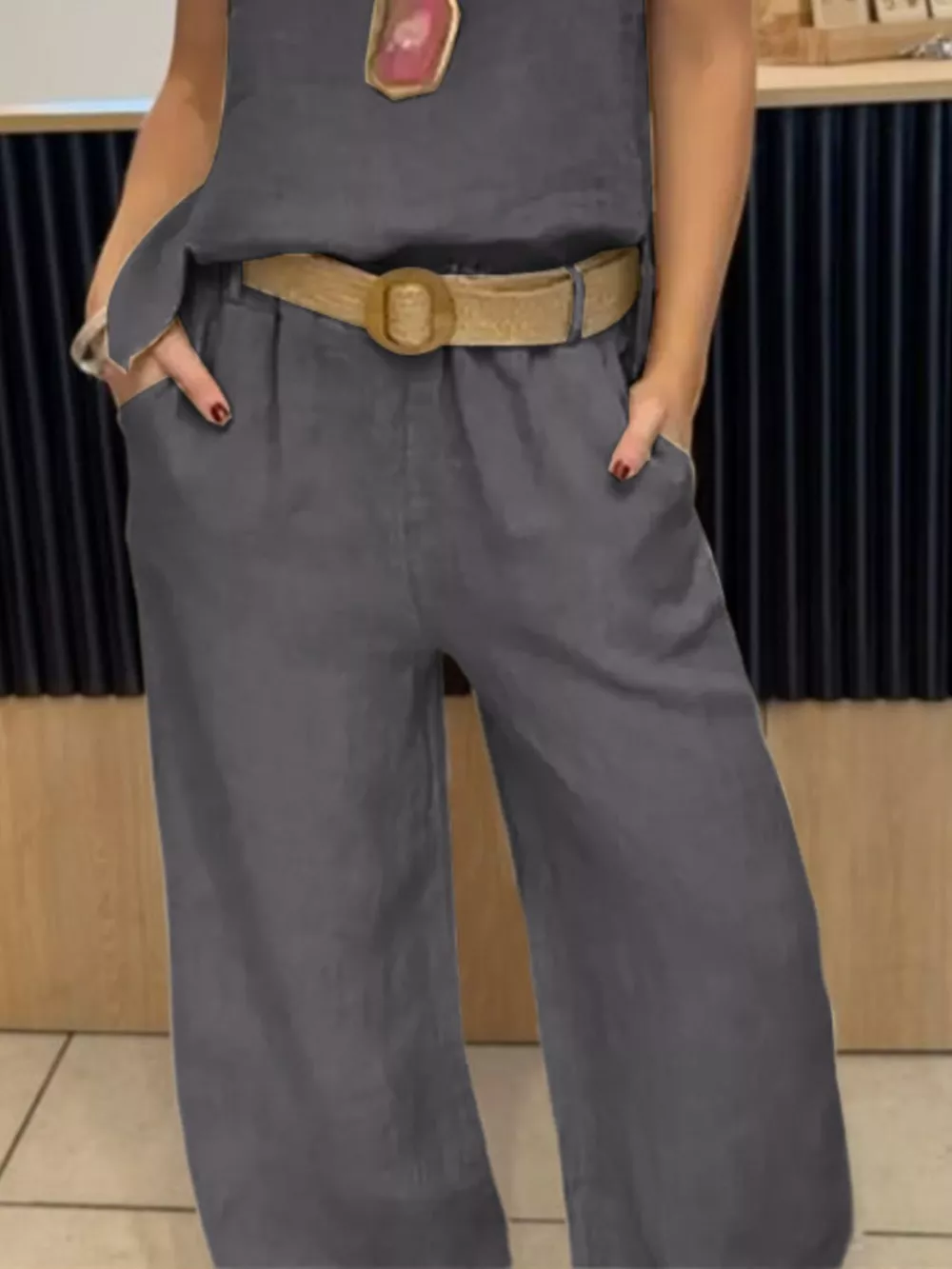 Full Size Round Neck Tank and Pants Set Plus Size, image 15