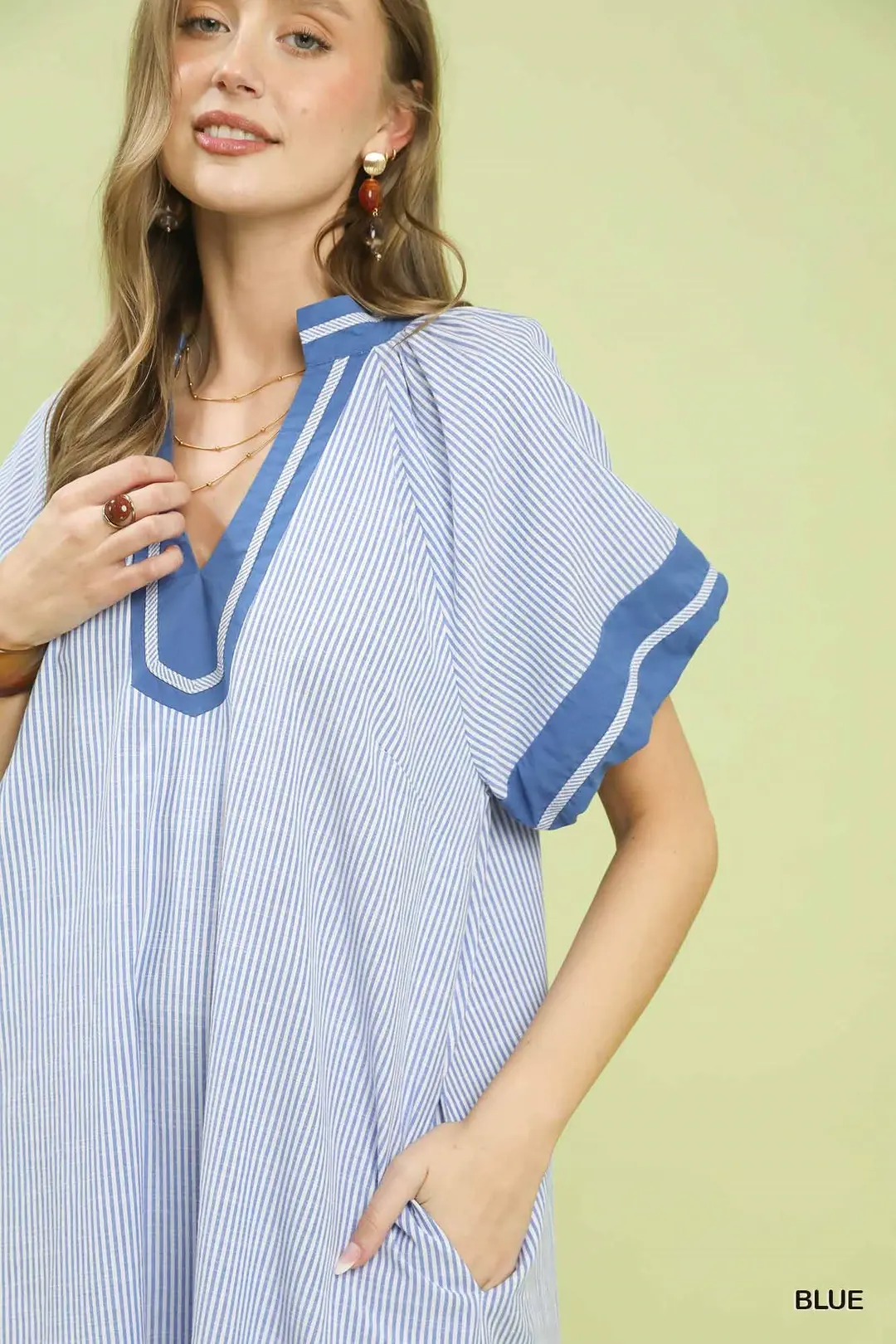 Pinstripe Contrast Trim Midi Dress, image 4