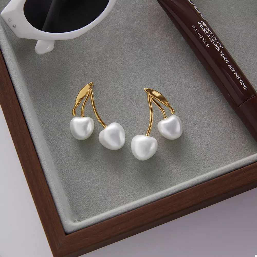 18K Gold-Plated Pearl Cherry Earrings