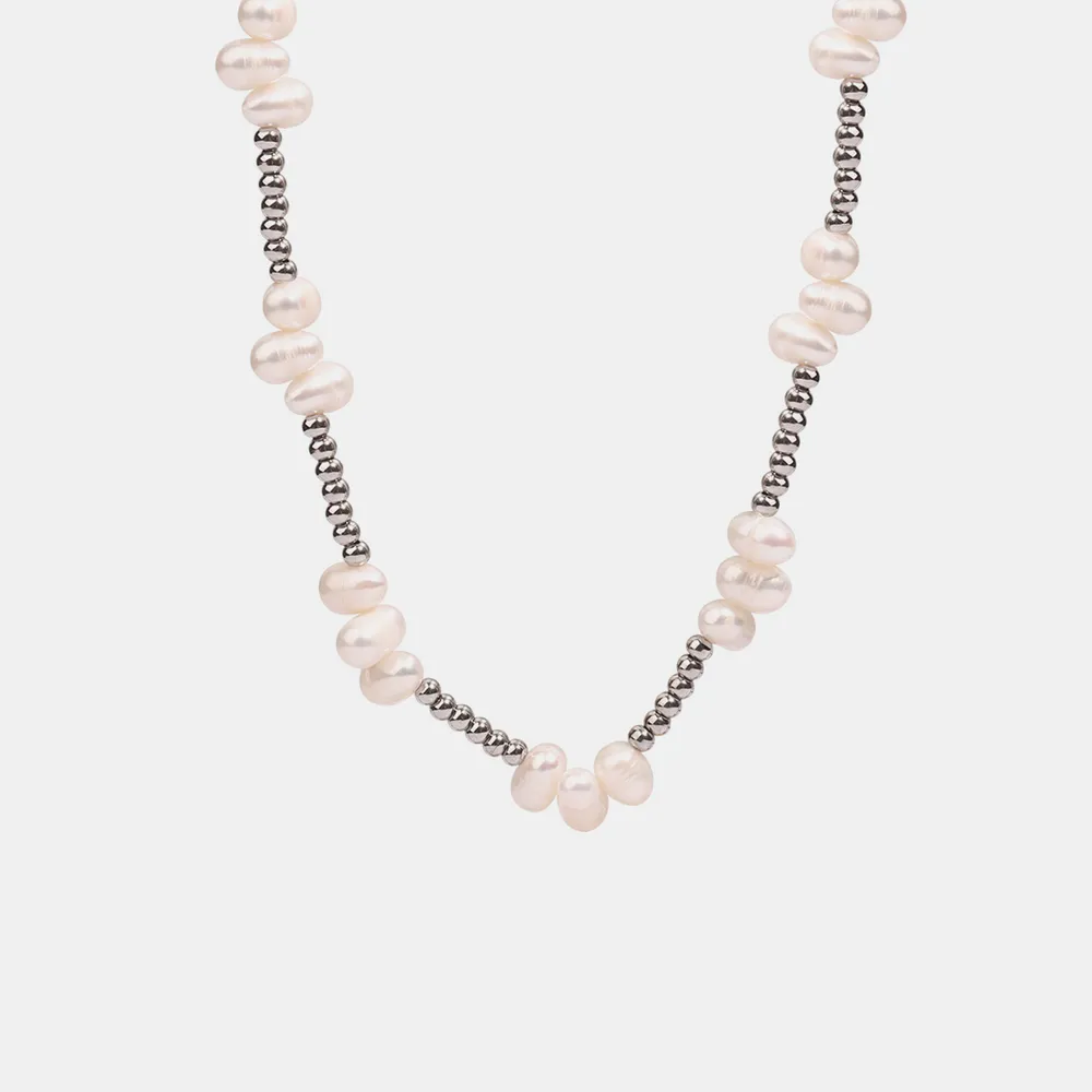 Freshwater Pearl Titanium Steel Bead Necklace, image 5