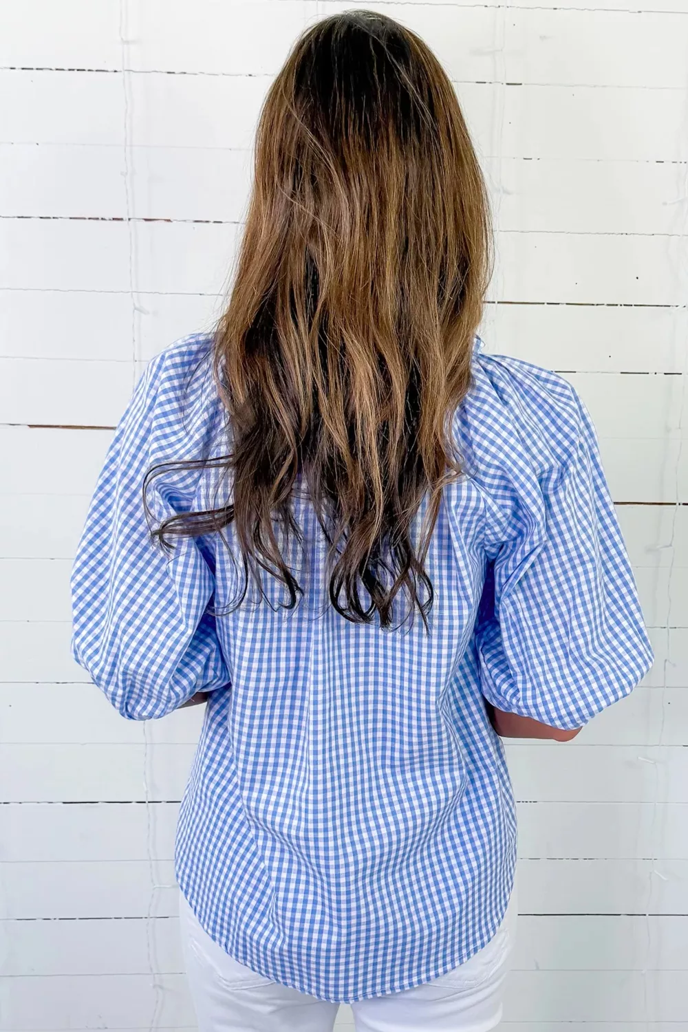 Plaid V Neck Puff Sleeve Blouse, image 5