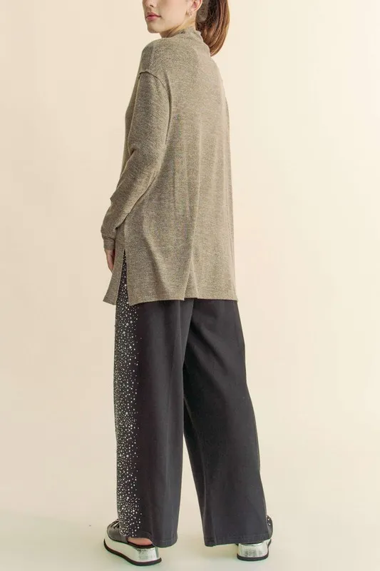 Slit Mock Neck Long Sleeve Top, image 7