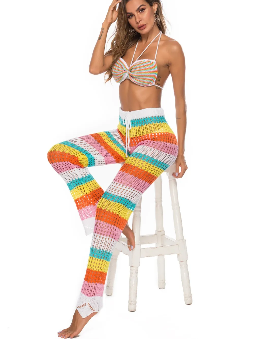 Cutout Contrast High Waist Swim Pants, image 6