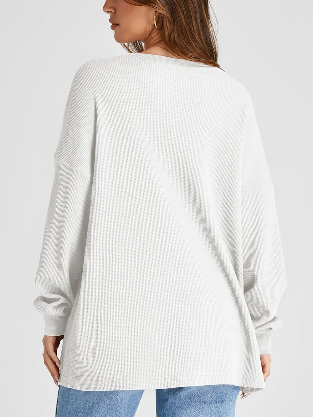 Waffle Knit Round Neck Long Sleeve T-Shirt, image 11