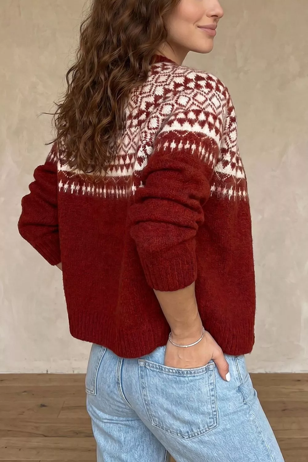 Geometric Print Button Front Long Sleeve Knitwear Cardigan, image 2
