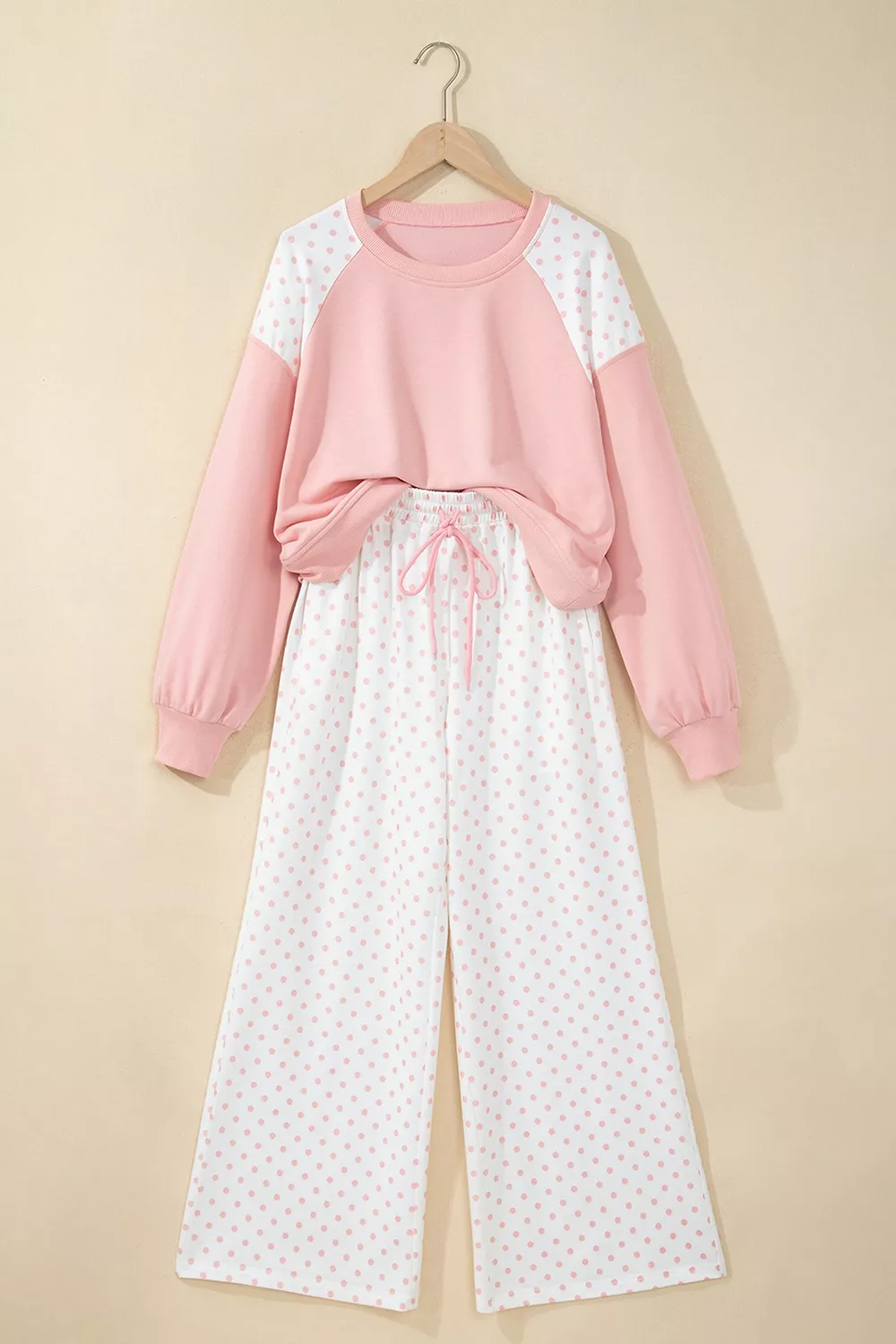 Polka Dot Cropped Sweatshirt and Wide-Leg Pants Set, image 5