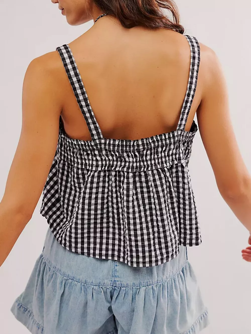 Smocked Gingham Tie-Front Cami, image 10