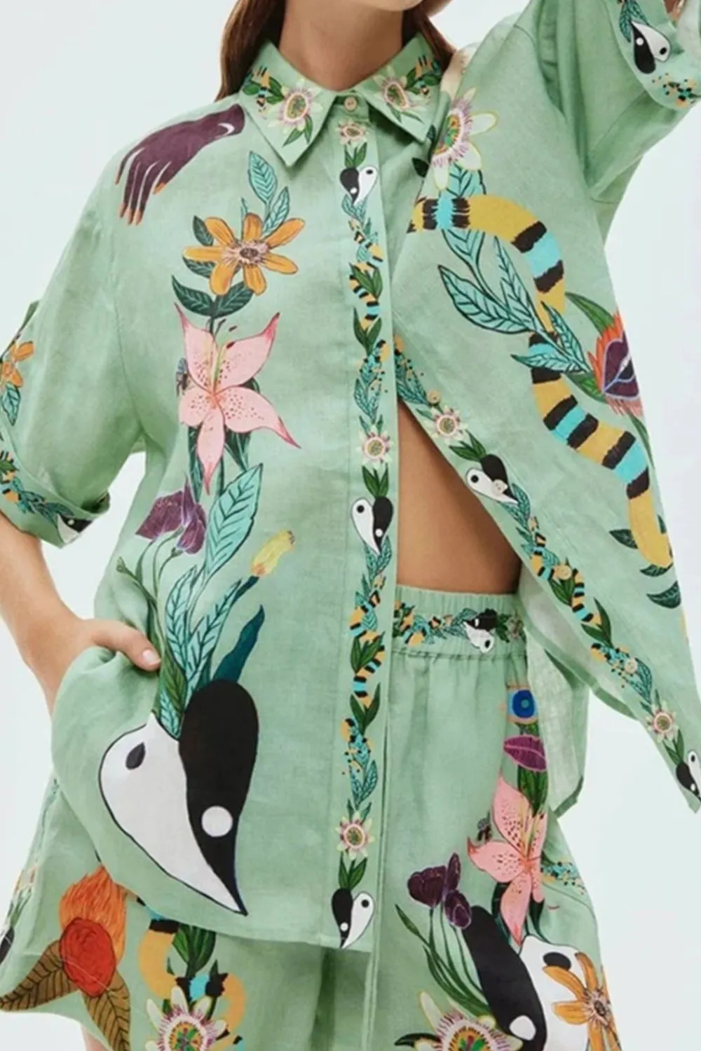 Tropical Paradise Floral Print Shirt and Shorts Set, image 3