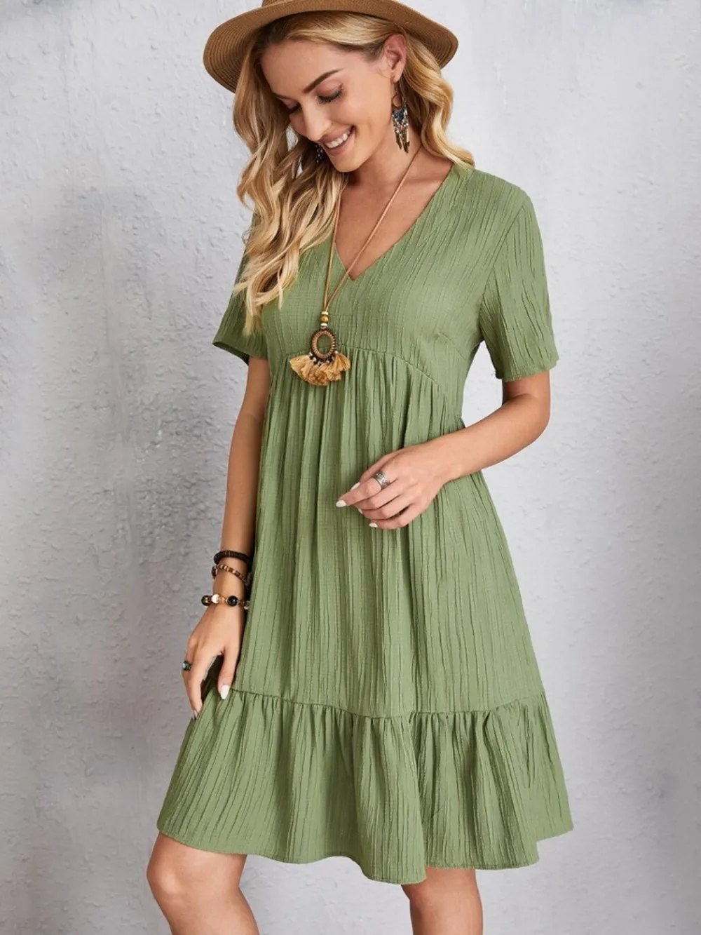 Full Size V-Neck Short Sleeve Dress, image 21
