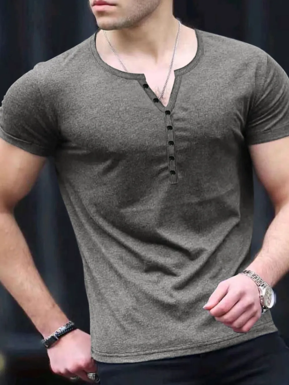 Men's Button Detail Short Sleeve Top, image 4