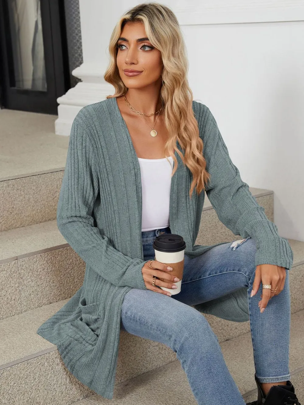 Pocketed Open Front Long Sleeve Cardigan, image 15