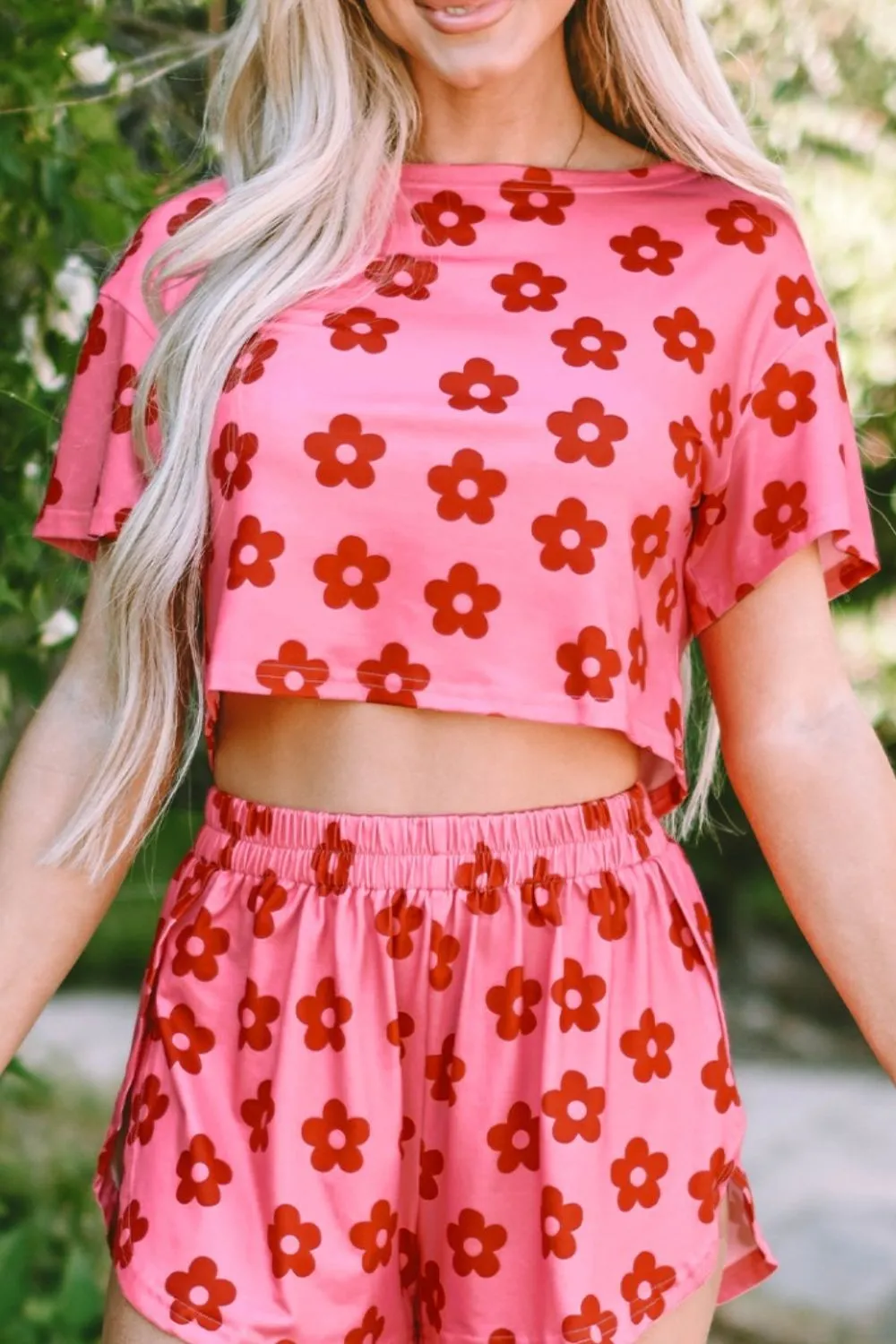 Floral Cropped Tee and Shorts Lounge Set, image 8