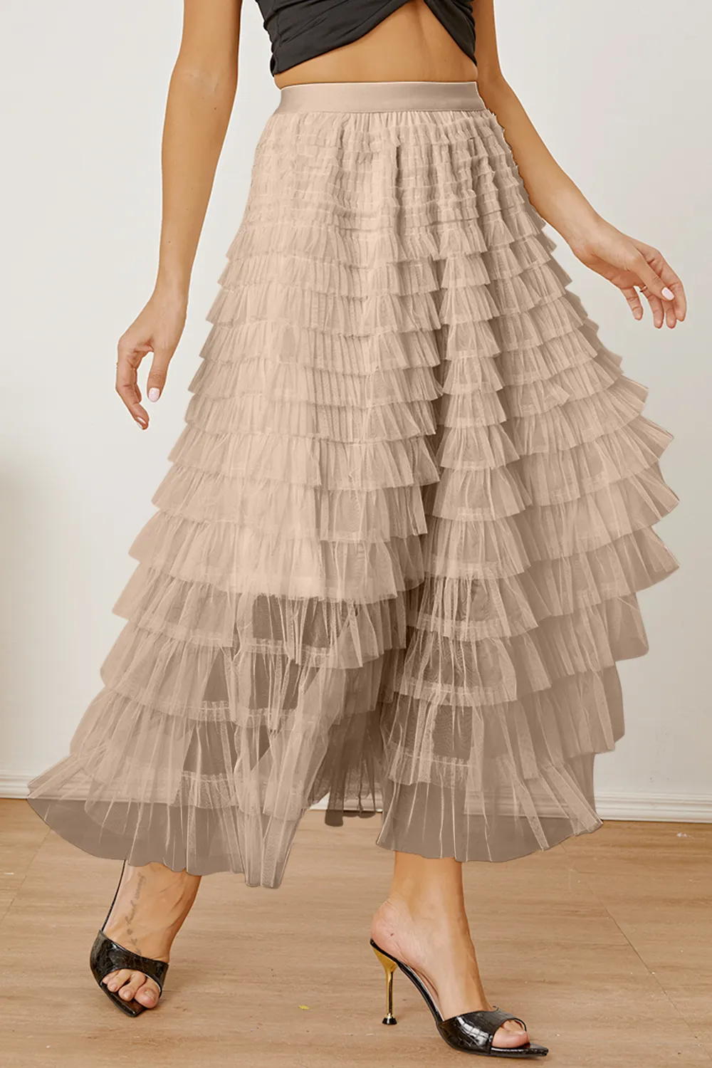 Ruched High Waist Tiered Skirt, image 9