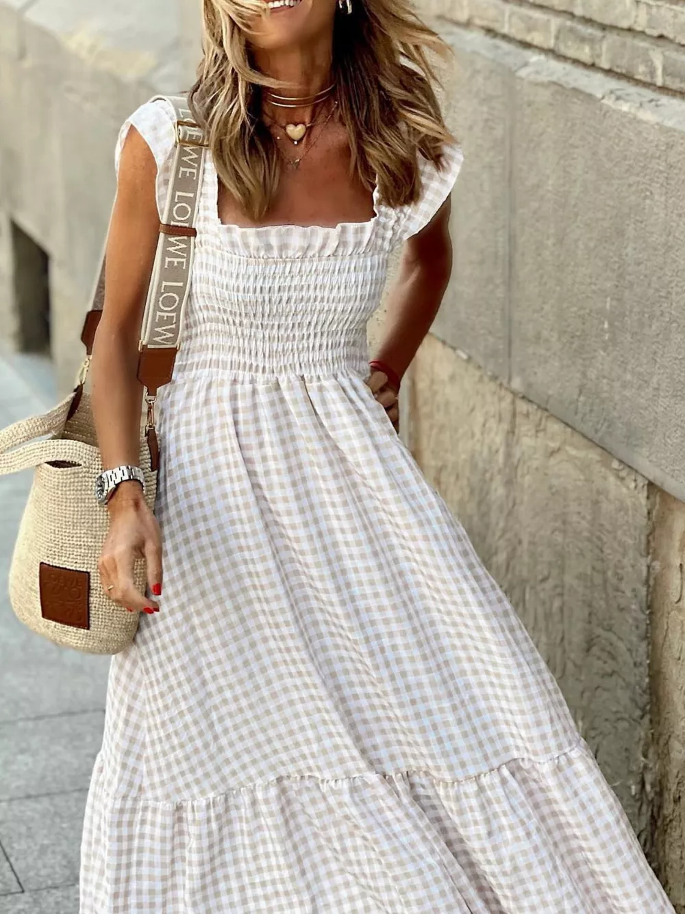 Plaid Ruffle Sleeve Maxi Dress, image 7