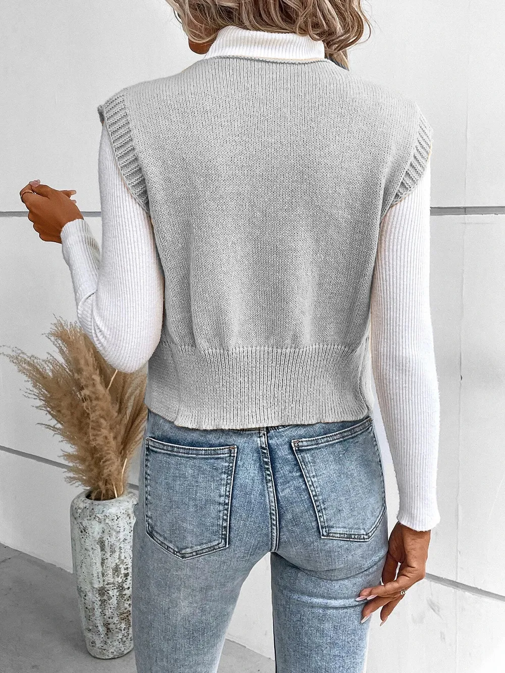 Full Size Button Up V-Neck Sweater Vest, image 8
