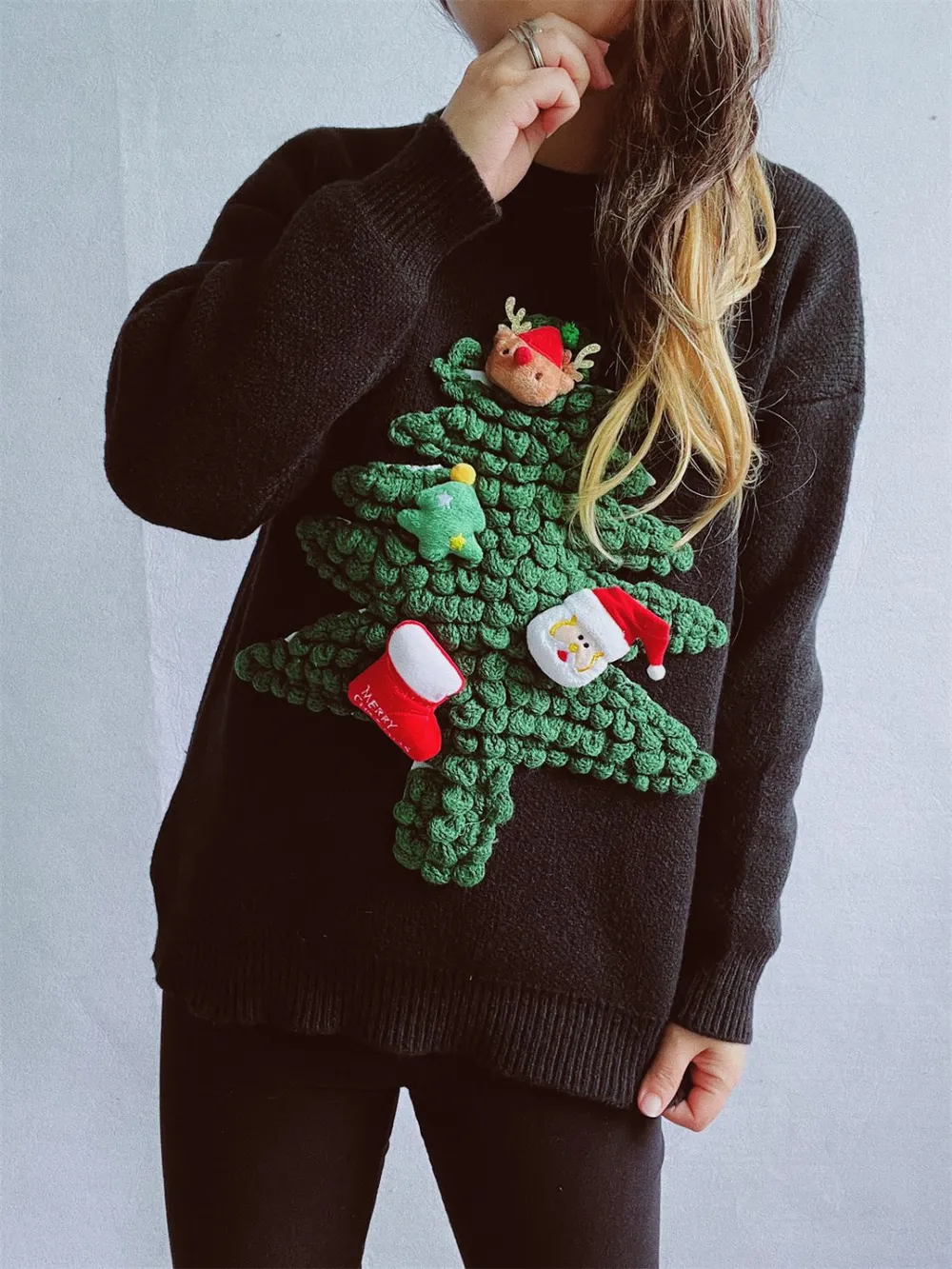 Christmas Tree Round Neck Long Sleeve Sweater, image 8