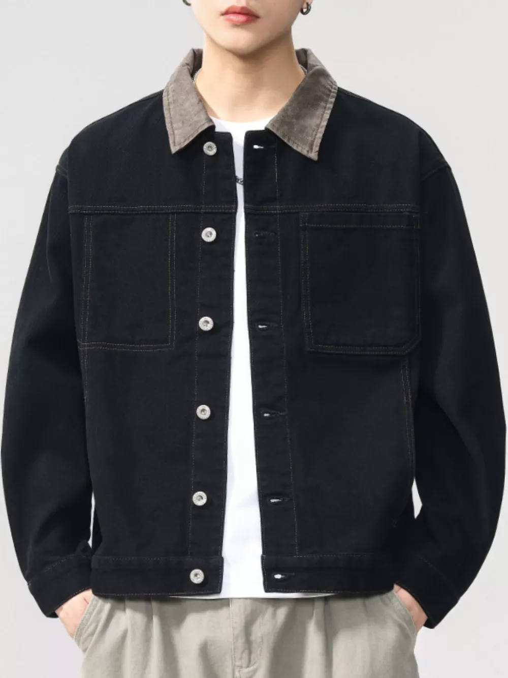 Men's Plus Size Two-Tone Collar Casual Jacket