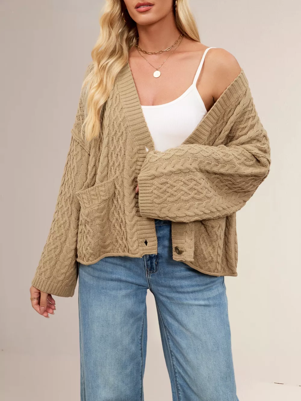 Cable Knit Button-Down Cardigan, image 17
