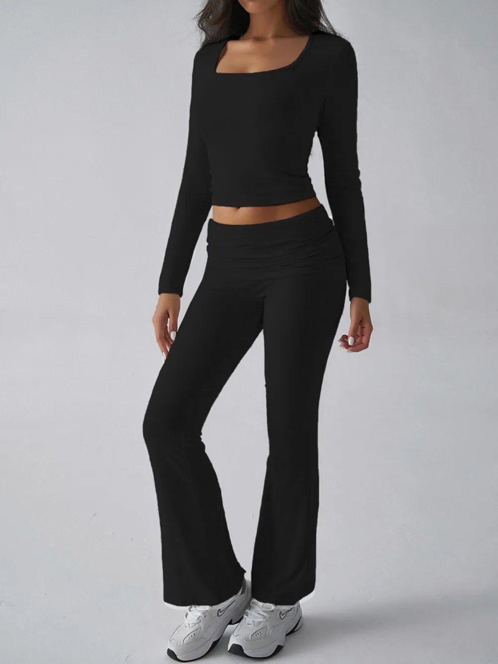 Square Neck Long Sleeve Top and Pants Set, image 9