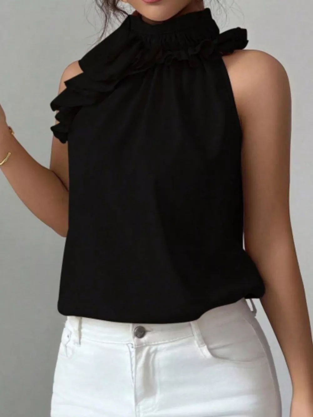 Ruffle High Neck Sleeveless Top, image 22