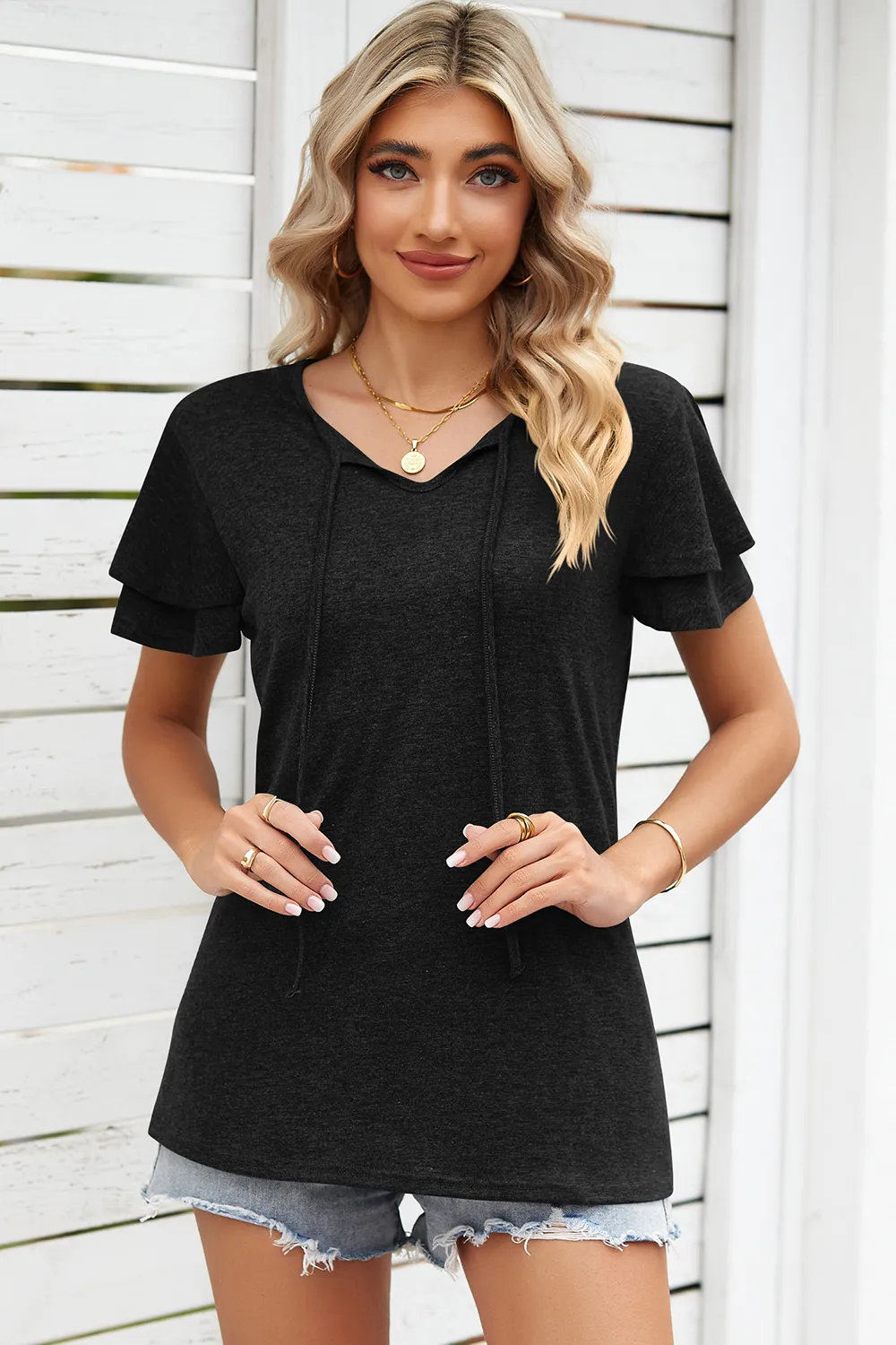 Tie Waist Flutter Sleeve Blouse, image 22