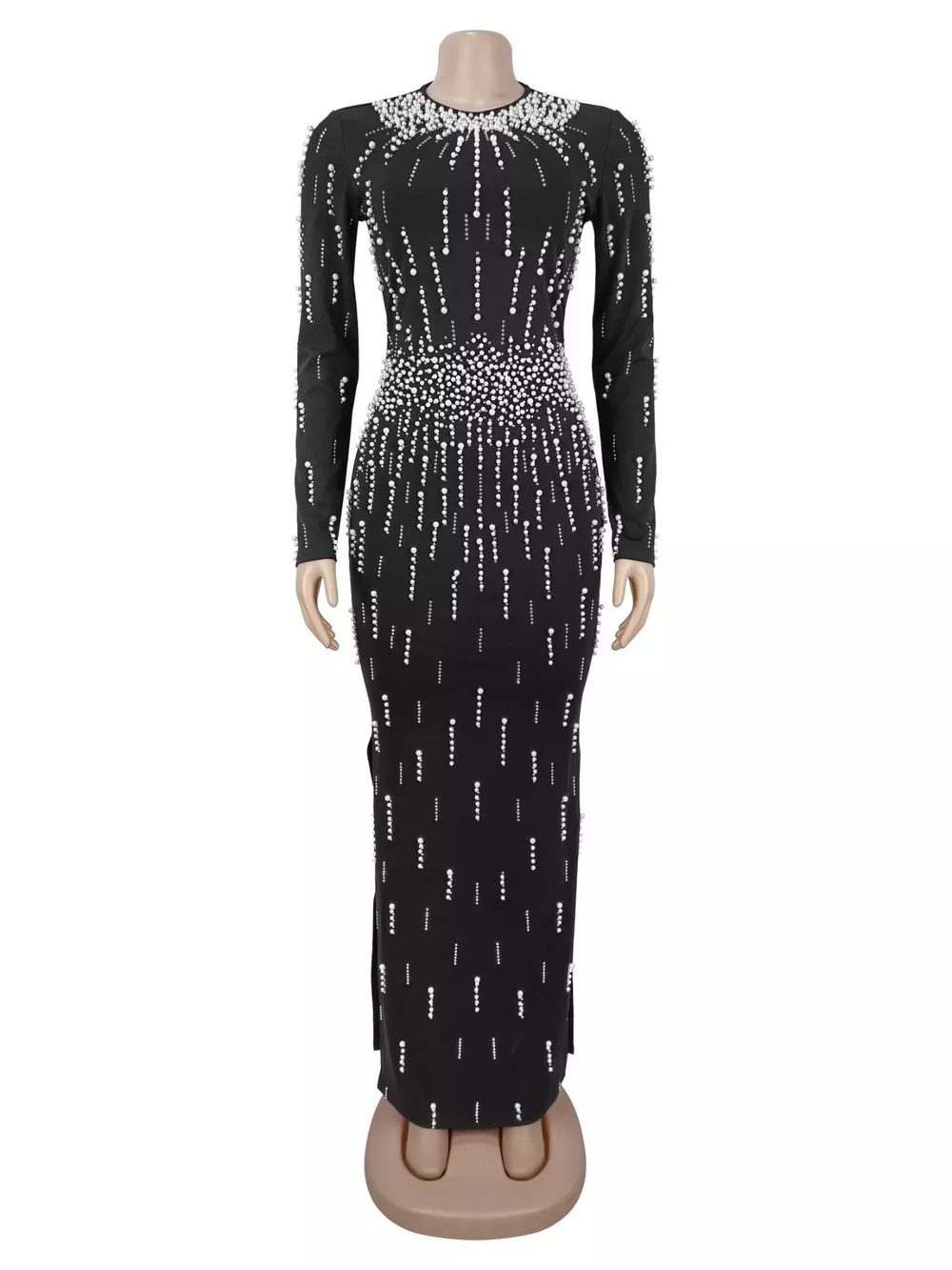 Pearl Detail Long Sleeve Maxi Dress, image 5