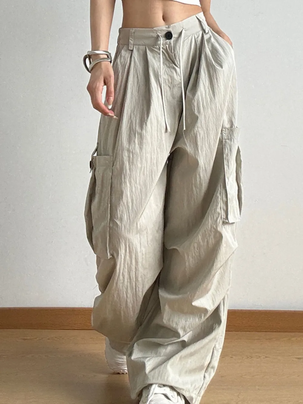 Drawstring Wide Leg Cargo Pants, image 6