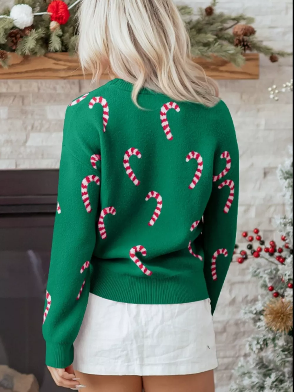 Christmas Candy Cane Holiday Drop Shoulder Sweater, image 5