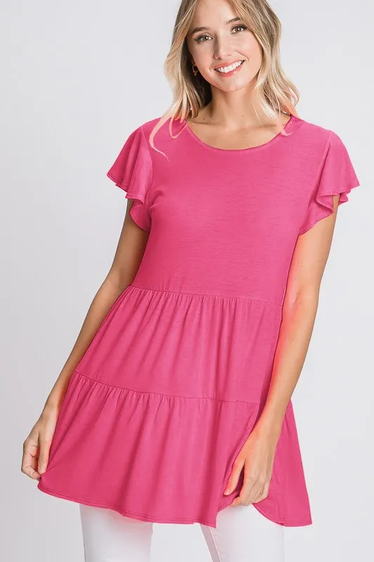 Full Size Tiered Round Neck Ruffle Sleeve Top Plus Size, image 2