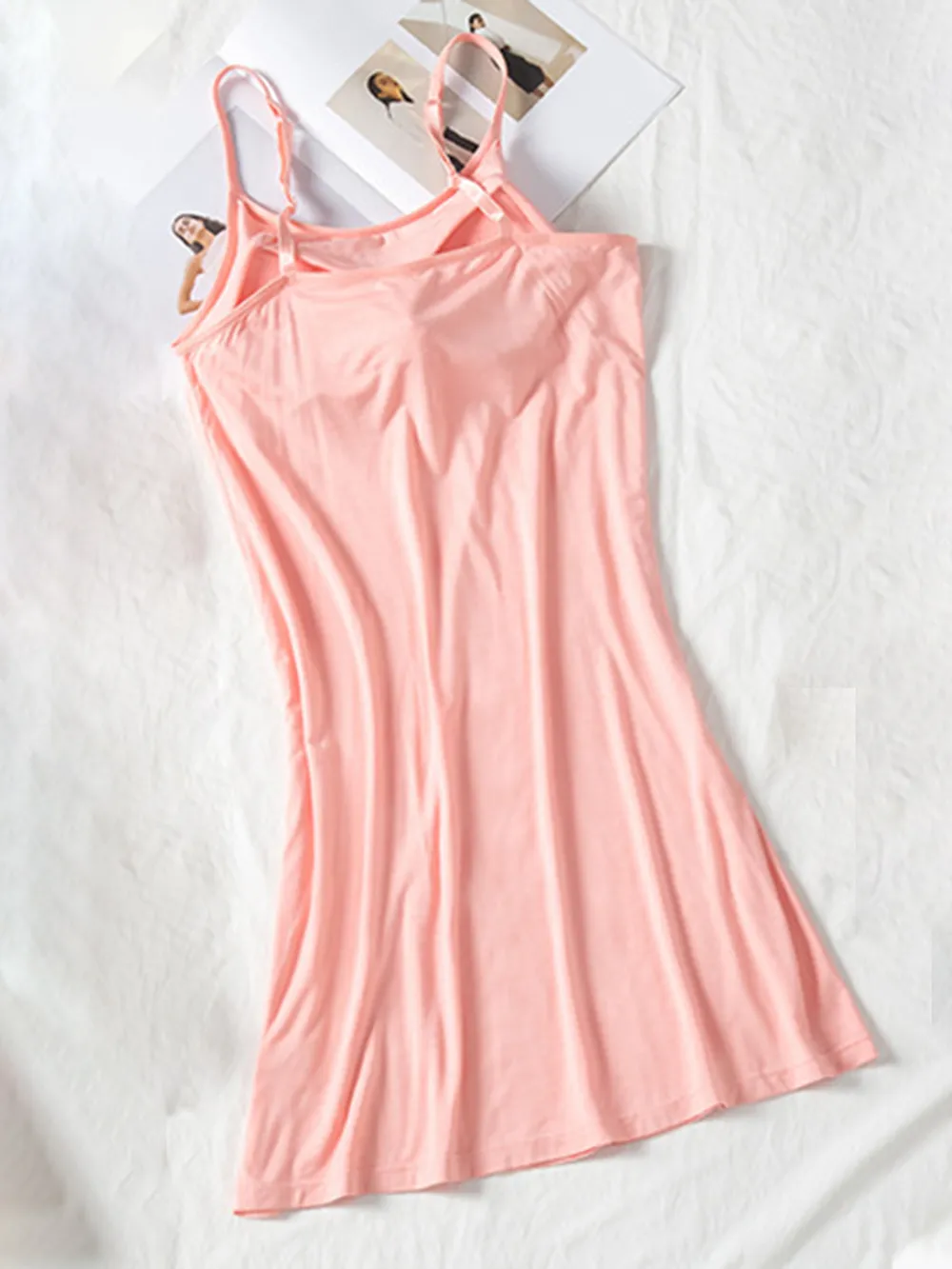 Round Neck Spaghetti Strap Cami Dress with Bra, image 3