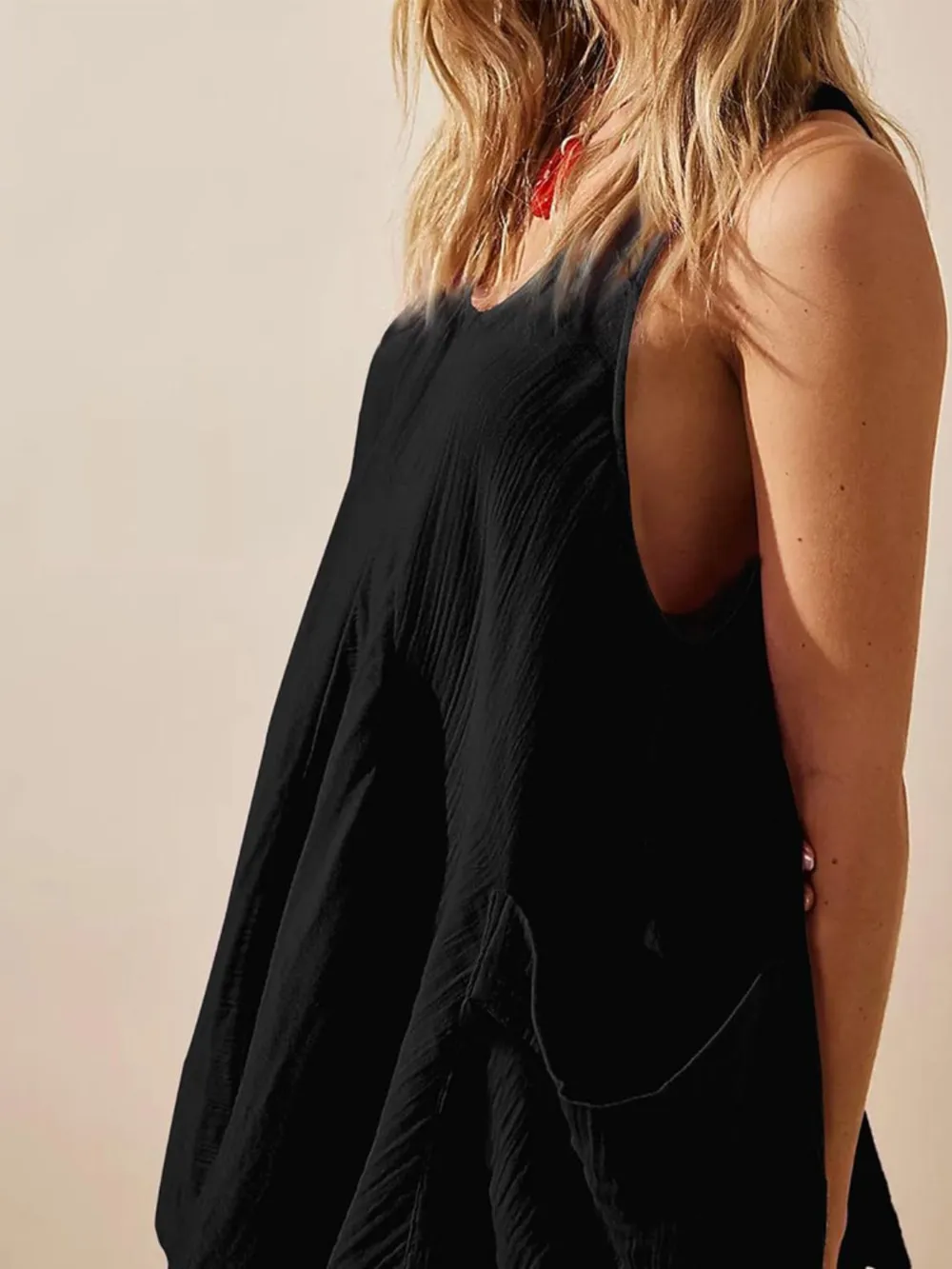 Tied Scoop Neck Wide Strap Mini Dress, image 3