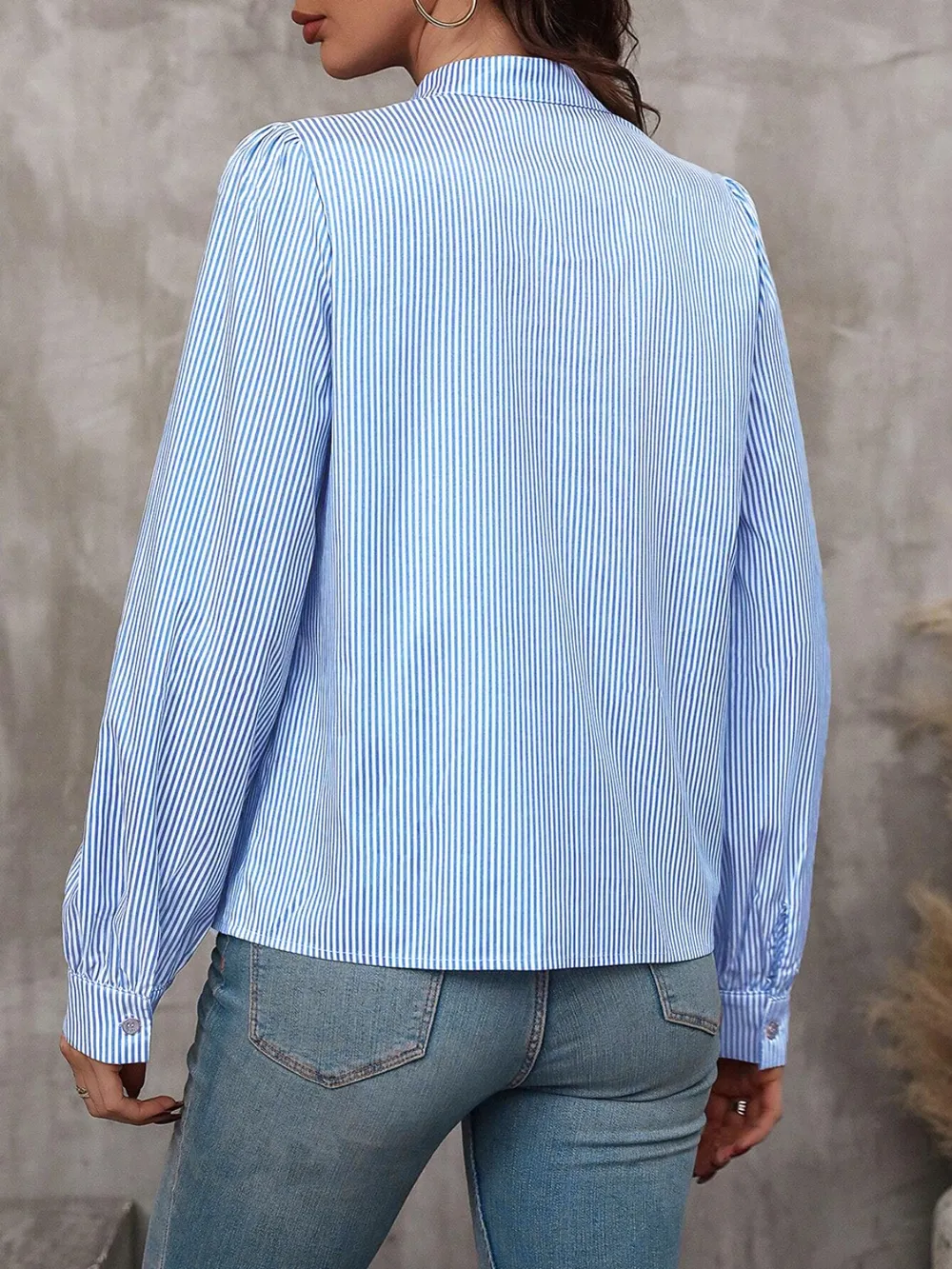 Striped Tie Neck Long Sleeve Blouse, image 21