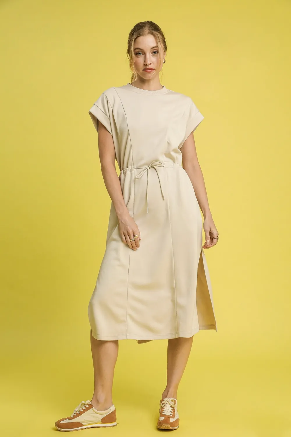 Side Slit Short Sleeve Midi Tee Dress