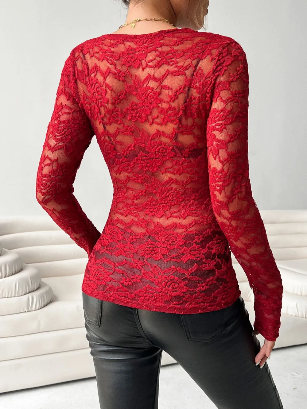 V-Neck Long Sleeve Lace Top, image 23