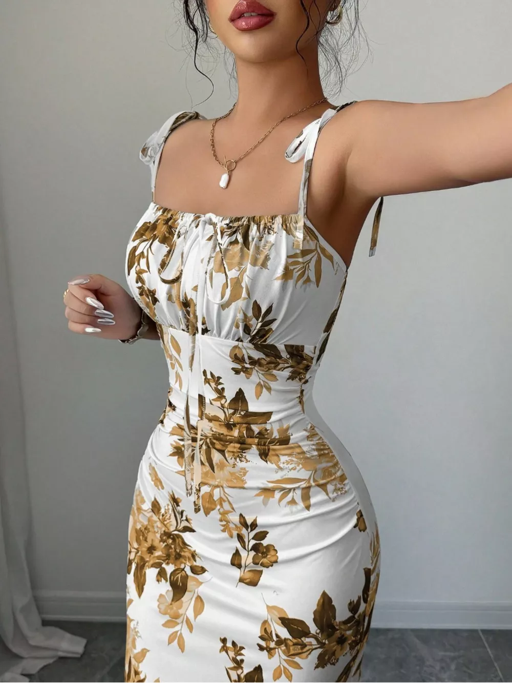 Printed Tie Strap Slit Maxi Dress, image 28
