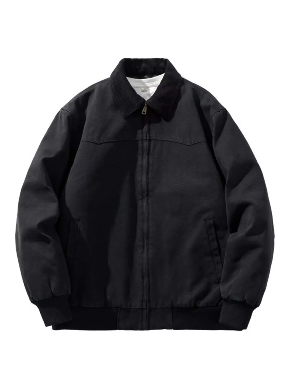 Men's Plus Size Corduroy Collar Zip-Up Jacket