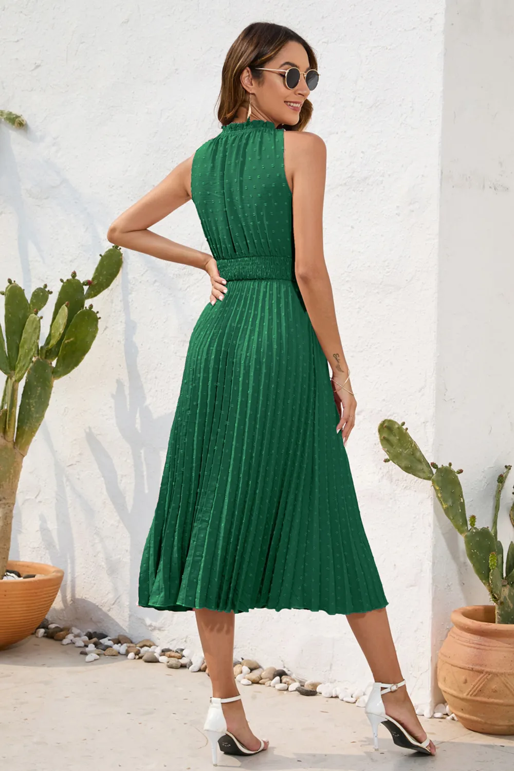 Swiss Dot Tie Neck Sleeveless Dress, image 21
