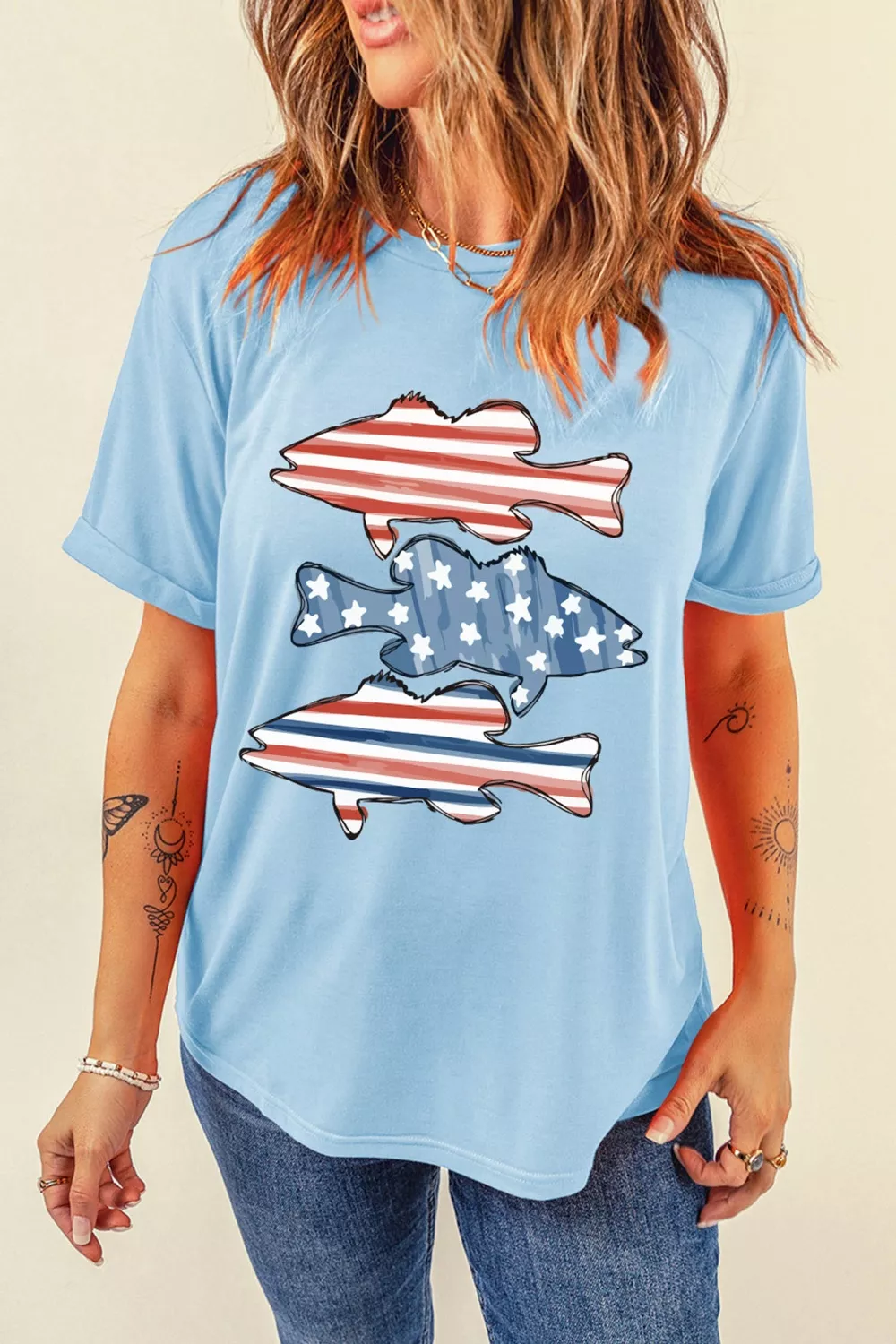 Patriotic Fish Graphic Short Sleeve T-Shirt, image 5