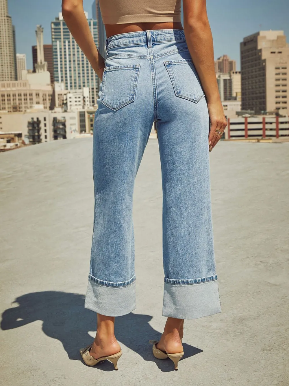 High Waisted Straight Leg Rolled Jeans, image 16