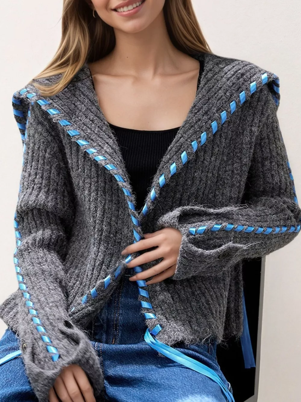 Ribbed Knit Open Front Cardigan, image 6