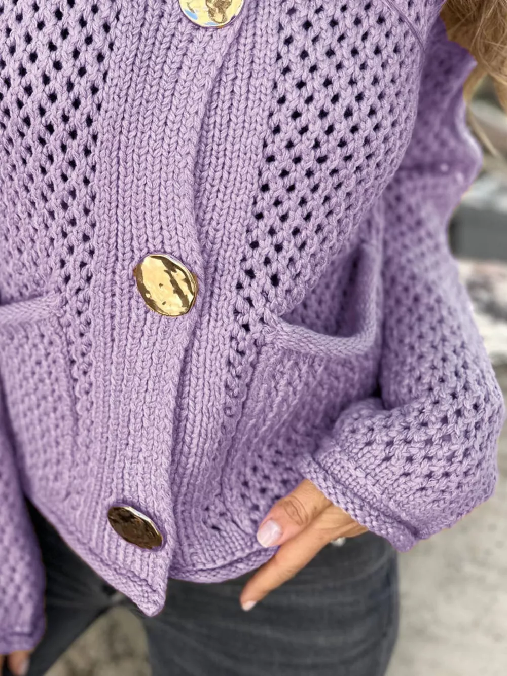 Crochet Button Up Long Sleeve Cardigan, image 21