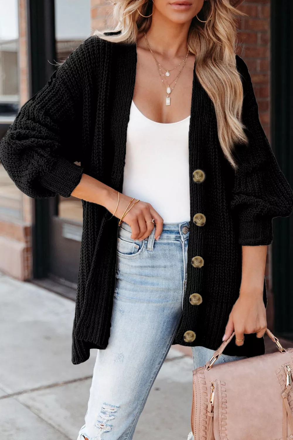 Chunky Knit Button-Down Cardigan