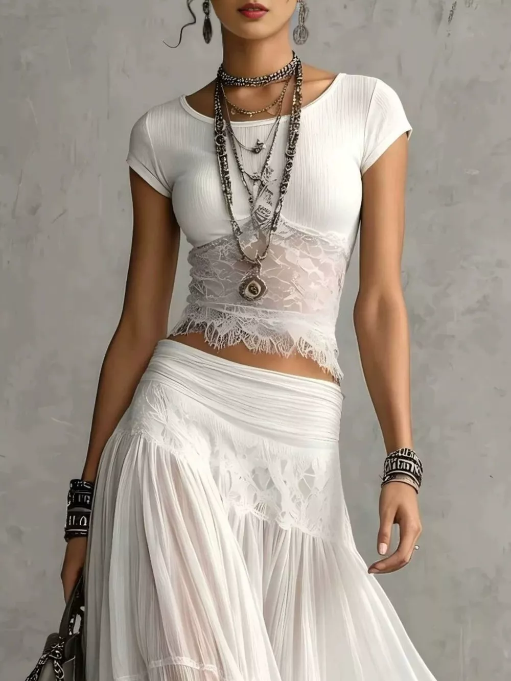 Lace Slim Fit Top and Maxi Skirt Set, image 7