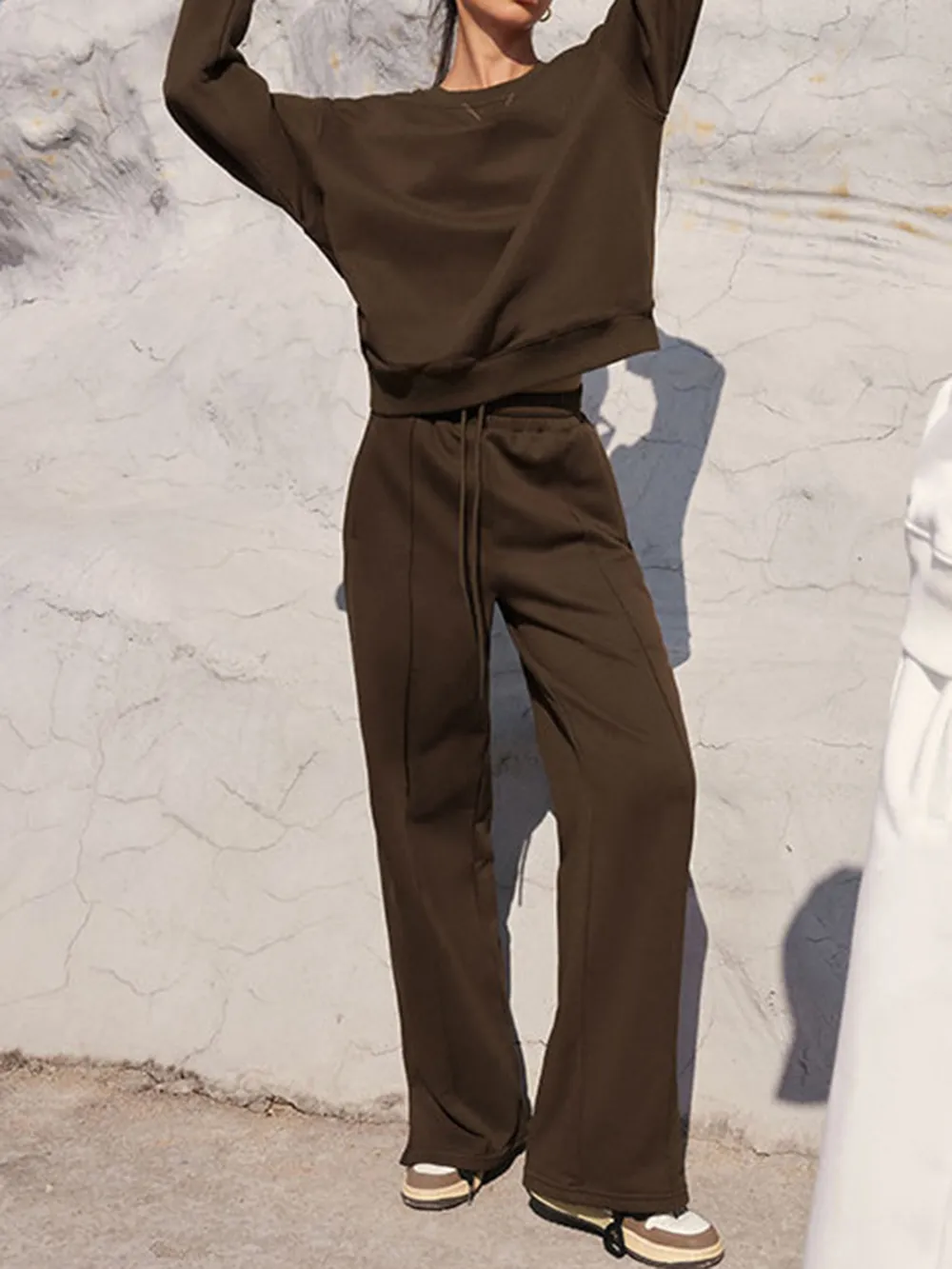Round Neck Long Sleeve Top and Elastic Waist Pants Set, image 4