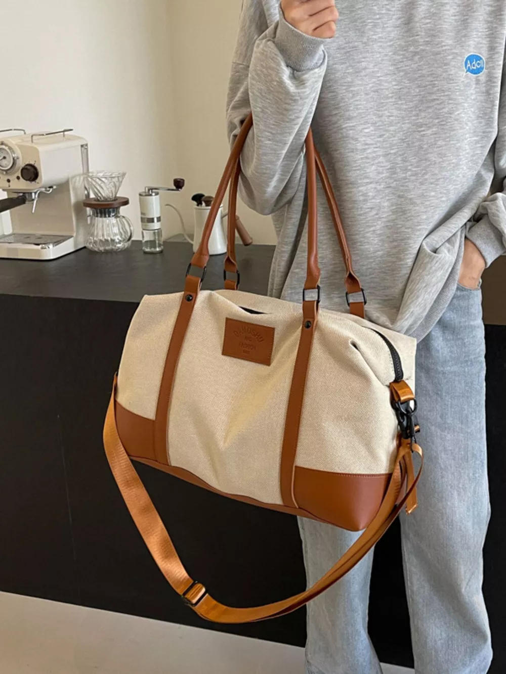 Canvas Leather Trim Travel Bag, image 10