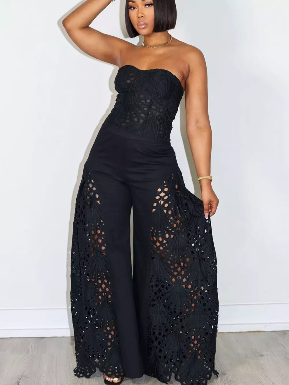 Cutout Tube Top and Wide Leg Pants Set, image 9