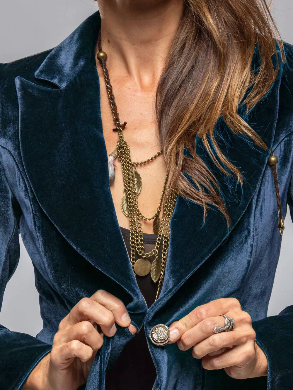 Velvet Lapel Collar One Button Blazer, image 17