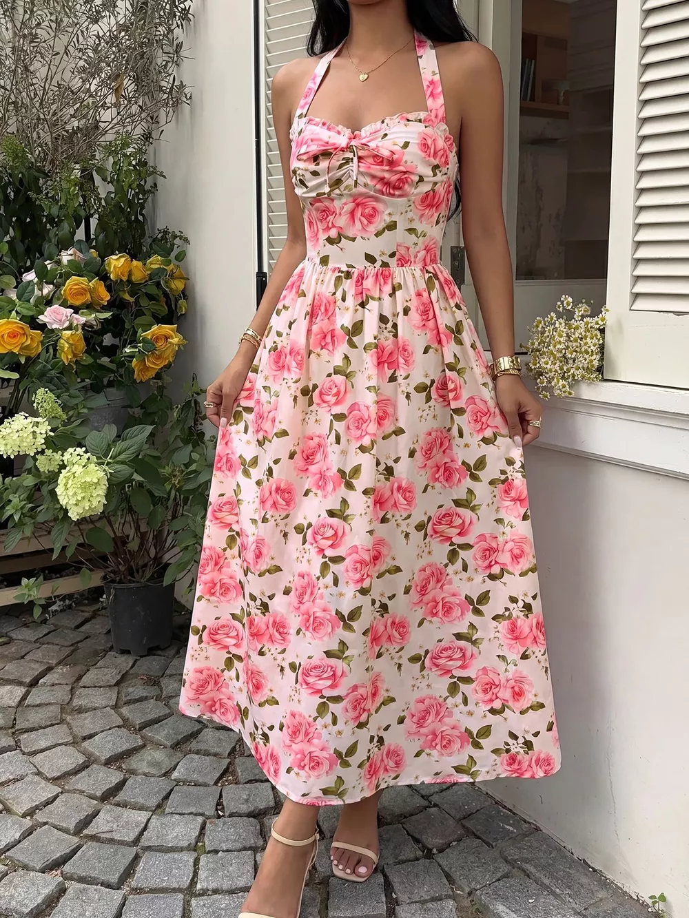 Floral Print Halter Neck Midi Dress, image 3
