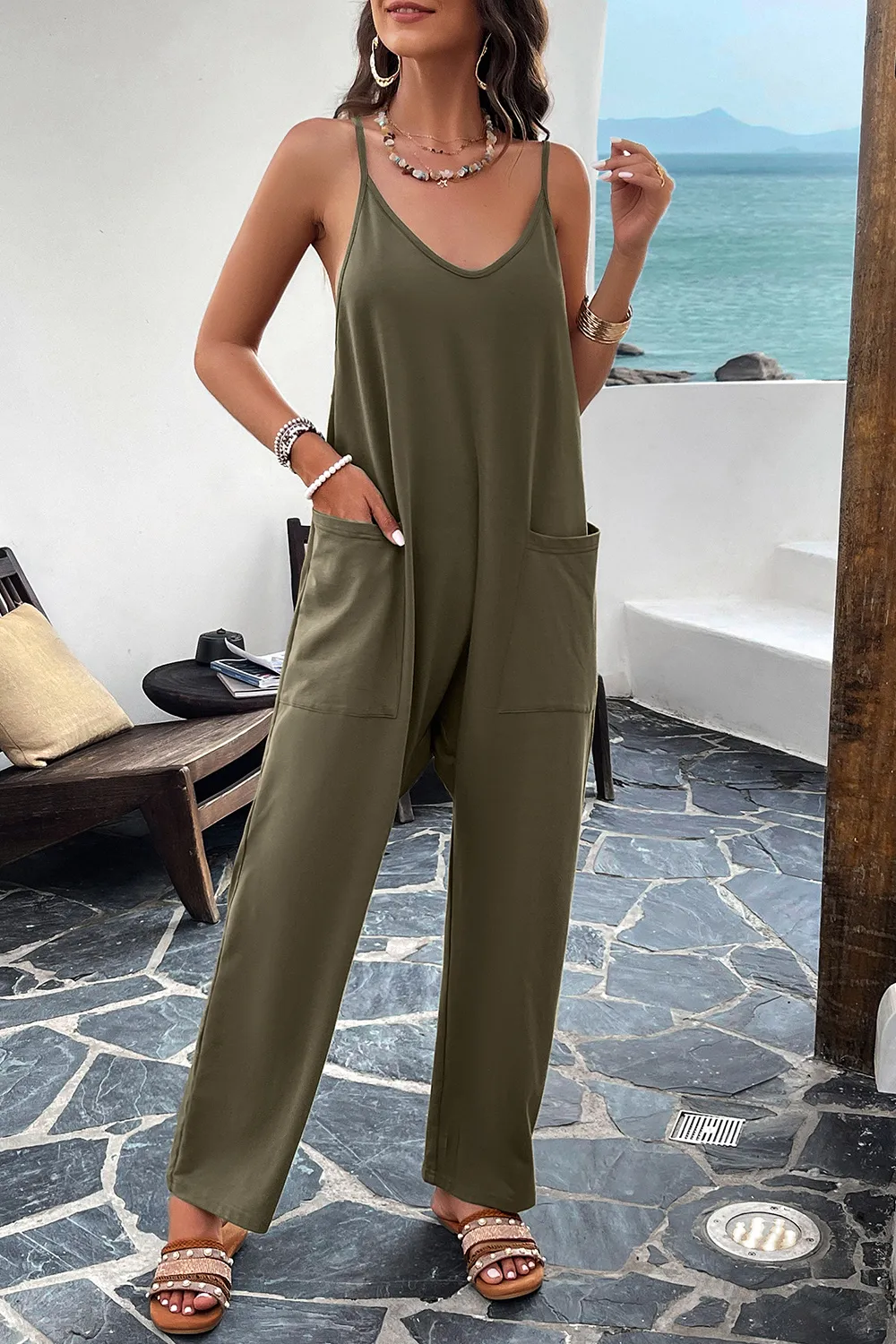 Pocketed Spaghetti Strap Overalls, image 17
